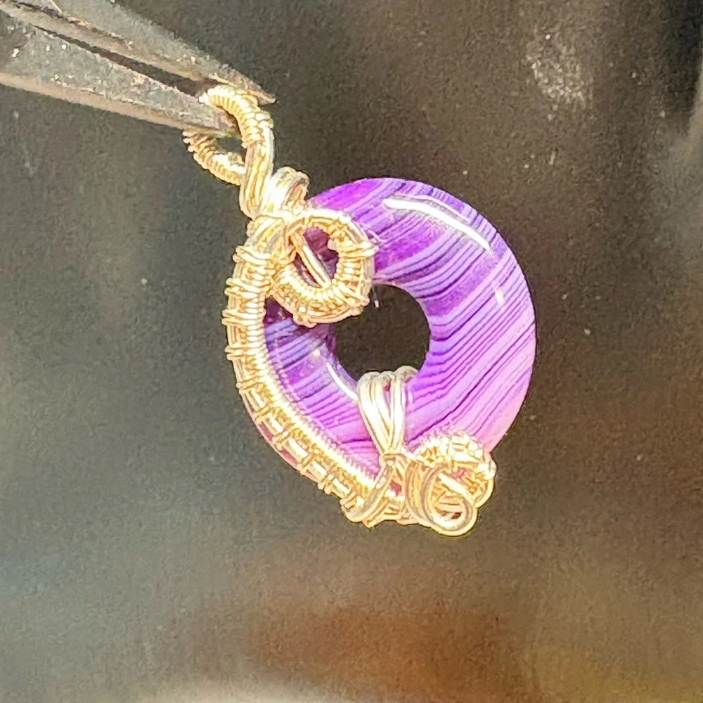MINI Purple Wire-Wrapped DONUT Pendant - Picture 2 of 5
